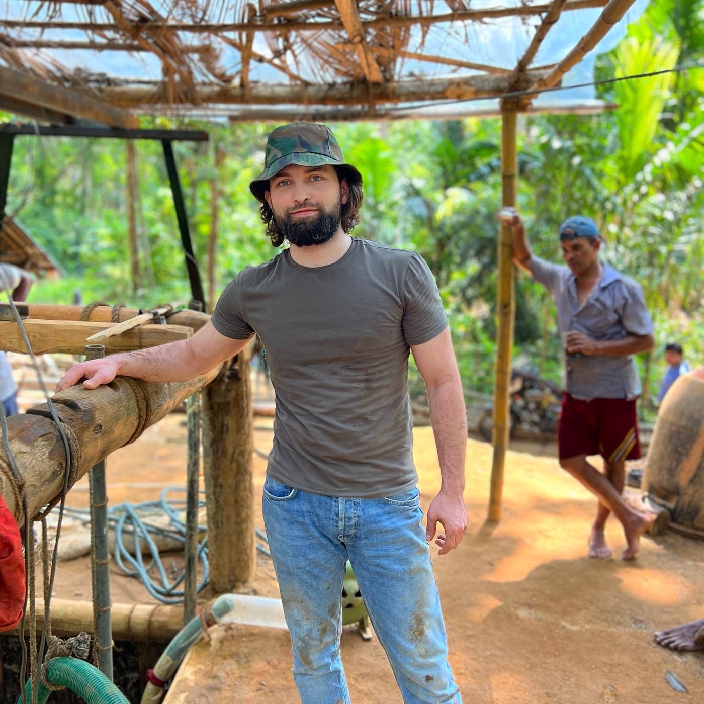 Lambert Vissot at a bamboo washing plant on a gem field